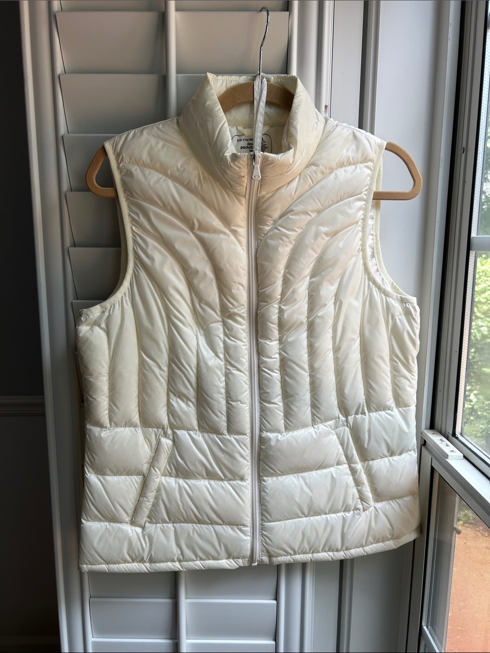 Be Inspired Cream Quilted Down Puffer Vest - Zip Front Stand Collar